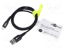 Cable; USB 2.0; Apple Lightning plug,USB A plug; 1m; black; 60W