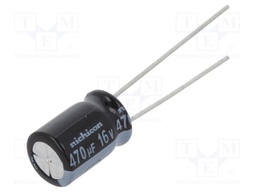 Capacitor: electrolytic; THT; 470uF; 16VDC; Ø16x25mm; Pitch: 7.5mm
