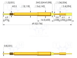 Test needle; Spring compression: 5mm; 5.5mm; 8A; steel; Ø: 2.5mm