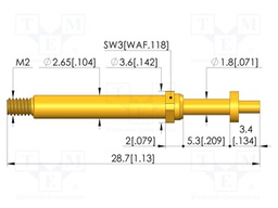 Test needle; Spring compression: 4mm; 5mm; 8A; CuBe; gold-plated