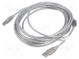Cable; USB 2.0; USB A plug,USB B plug; gold-plated; 5m; Core: Cu