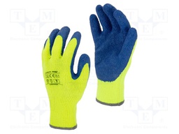 Protective gloves; Size: 10; yellow; acrylic,latex; furlined; tag