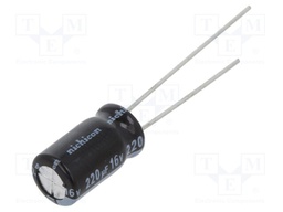 Capacitor: electrolytic; THT; 220uF; 16VDC; Ø6.3x11mm; Pitch: 2.5mm
