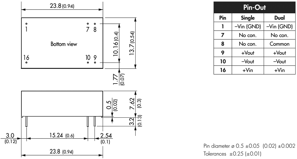 Converter: DC/DC; 2W; Uin: 4.5÷9V; Uout: 3.3VDC; Iout: 500mA; DIP16