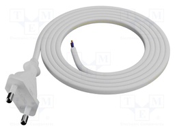Cable; CEE 7/16 (C) plug,wires; 1.5m; white; PVC; 2x0,5mm2; 2.5A