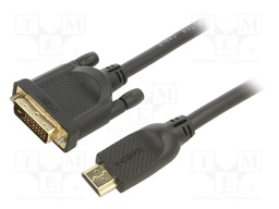 Cable; DVI-D (24+1) plug,HDMI plug; 1.8m; black; Core: Cu