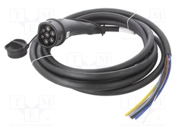 Cable: eMobility; 480V; 22kW; wires,Type 2; IP44; 5m; 32A; -30÷50°C