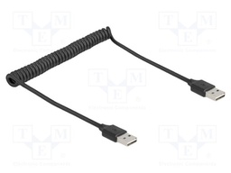 Cable; coiled; USB A plug double sided,both sides; black