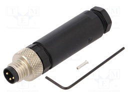 Connector: M8; male; PIN: 3; straight; for cable; plug; 4A; 60V; IP67