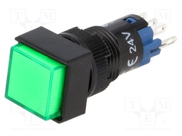 Switch: push-button; Pos: 2; SPDT; 0.5A/250VAC; 1A/24VDC; green