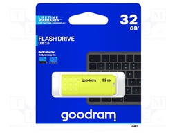 Pendrive; USB 2.0; 32GB; Read: 20MB/s; Write: 5MB/s; Colour: yellow