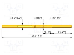 Test needle; Spring compression: 6.4mm; 8mm; CuBe; gold-plated