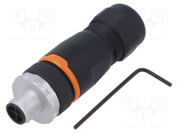 Connector: M12; plug; PIN: 4; male; S code-Power; for cable; IP67