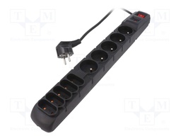 Plug socket strip: protective; Sockets: 10; 230VAC; 10A; black