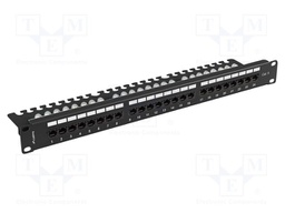 Patch panel; black; Number of ports: 24; Cat: 6; RJ45 socket x24