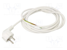 Cable; CEE 7/7 (E/F) plug angled,wires; PVC; 3m; white; 3x0,75mm2