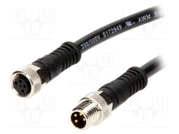 Cable: for sensors/automation; M8-M8; male; female; PIN: 4; plug
