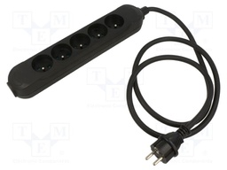 Extension lead; Sockets: 5; rubber; black; 3x2,5mm2; 1.5m; 16A; PRO