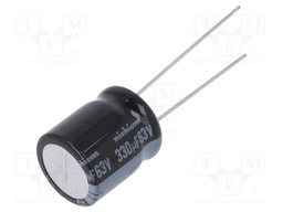Capacitor: electrolytic; THT; 330uF; 63VDC; Ø12.5x15mm; Pitch: 5mm