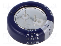 Supercapacitor; THT; 1F; 5.5VDC; -20÷80%; Body dim: Ø21.5x7.1mm