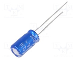 Capacitor: electrolytic; THT; 47uF; 35VDC; Ø6.3x11.5mm; ±20%