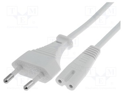 Cable; CEE 7/16 (C) plug,IEC C7 female; 5m; Sockets: 1; white; PVC