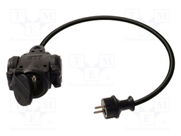 Extension lead; 3G1.5mm2; Sockets: 3; rubber; black; 0.3m; 16A