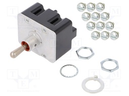 Switch: toggle; Pos: 3; 4PDT; (ON)-OFF-(ON); 6A/230VAC; 18A/28VDC