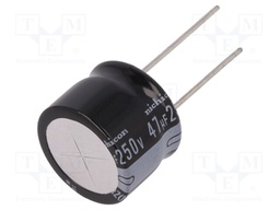 Capacitor: electrolytic; THT; 47uF; 250VDC; Ø20x15mm; Pitch: 10mm