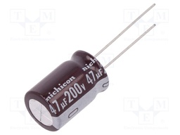 Capacitor: electrolytic; THT; 47uF; 200VDC; Ø12.5x20mm; Pitch: 5mm