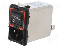 Filtered IEC Power Entry Module, IEC C14, General Purpose, 10 A, 250 VAC, 2-Pole Switch