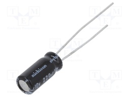 Capacitor: electrolytic; THT; 220uF; 10VDC; Ø5x11mm; Pitch: 2mm