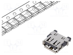 Socket; USB A; SMT; PIN: 4; horizontal; middle board mount; USB 2.0