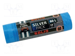 Trash bags; LDPE; blue; with tape; 60l; 15pcs; Silver Pack