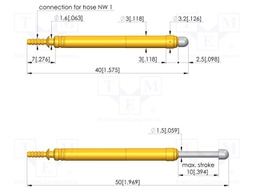 Test needle; Spring compression: 6mm; 10mm; 2A; steel; Ø: 2.5mm