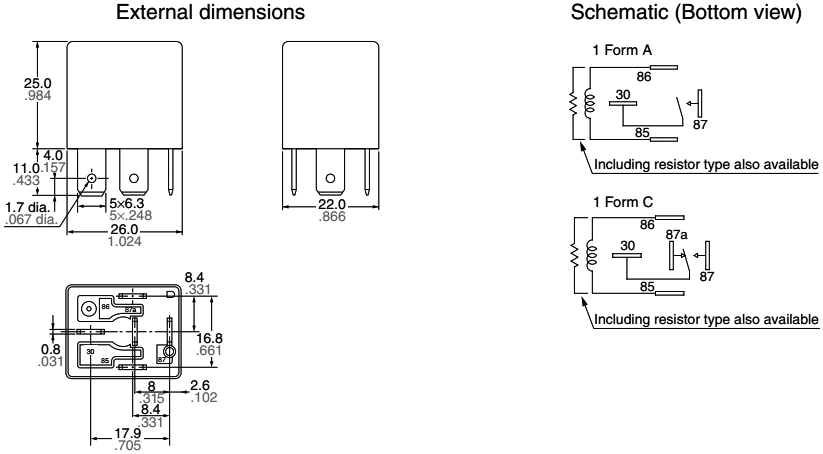 Automotive Relay, 12 VDC, 40 A, SPDT, Socket, Quick Connect, CB Series