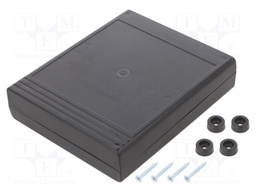 Enclosure: desktop; X: 119mm; Y: 143mm; Z: 27mm; ABS; black