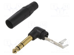 Plug; Jack 6,35mm; male; stereo; angled 90°; for cable; soldering