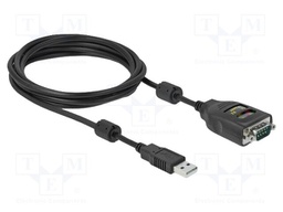 USB to RS232 converter; D-Sub 9pin plug,USB C plug; 2m; black