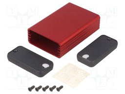 Enclosure: with panel; 1455; X: 54mm; Y: 80mm; Z: 23mm; aluminium; red