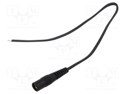 Cable; wires,DC 5,5/2,1 socket; straight; 0.5mm2; black; 0.25m
