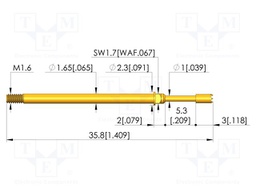 Test needle; Spring compression: 4mm; 5.3mm; 8A; CuBe; gold-plated