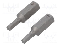 Screwdriver bit; Allen hex key; HEX 3mm; Overall len: 25mm; 2pcs.