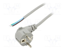 Cable; 3x1mm2; CEE 7/7 (E/F) plug angled,wires; PVC; 5m; grey; 10A