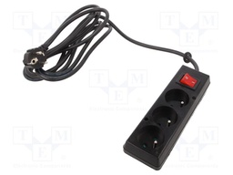 Extension lead; 3x1.5mm2; Sockets: 3; PVC; black; 3m; 16A