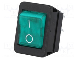 ROCKER; DPST; Pos: 2; OFF-ON; 16A/250VAC; green; neon lamp 250V