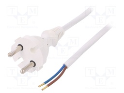 Cable; CEE 7/17 (C) plug,wires; 2m; white; PVC; 2x1mm2; 16A; 250V