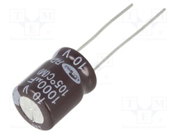 Capacitor: electrolytic; THT; 1000uF; 10VDC; Ø10x12.5mm; Pitch: 5mm