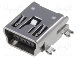 Socket; USB B mini; SMT; horizontal; USB 2.0; gold-plated
