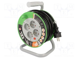 Extension lead; reel; Sockets: 4; PVC; black; 3x1,5mm2; 15m; 16A